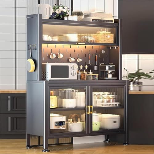 Rangements sur Pied de Cuisine avec Lumière, Cuisine Organisateur et desserte Étagère, Multi Couche Micro-Ondes Four Ménage Cuisine Meuble Cuisine,100x43.5x157cm/39.3x17x61.8in