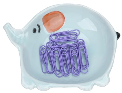 CAIRIAC Paper Clip Holders Ceramic Paperclip Holder Desktop, Paper Clip Dispenser Office Binder Clip Holder for Desk Cute Elephant Paper Clip Holder (Blue)