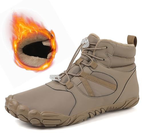 Barefoot Shoes fur Lined Winter Mens Wide Toe Box Trail Runner Women Zero Drop Sole High top Walking shoes Minimalist Outdoor Hiking Trekking Boots Sneakers Trail Running Shoes Barefoot Boots Camel 42