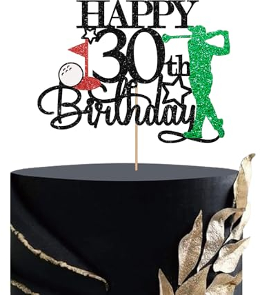 Golf Happy 30th Birthday Cake Topper, Sport Theme 30th Birthday Cake Decor for Men, Golf Enthusiast 30th Party Decoration, Men's 30th Birthday Party Supplies - Black Glitter