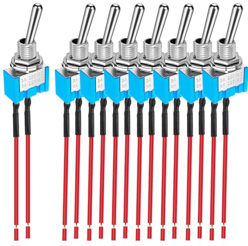Gebildet 8pcs SPST Prewired Mini Toggle Switch, 2 Ports 2 Positions, Miniature ON/OFF Switch, 6A/125VAC, 3A/250VAC, for DIY Car Dashboard Electronic Devices