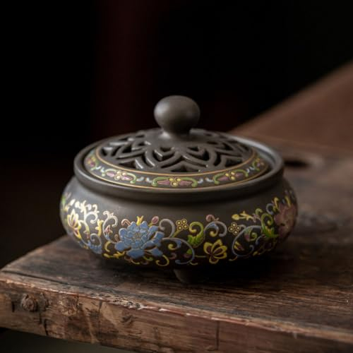 Räucherstäbchenhalter aus Keramik, Vintage, mit Deckel aus Porzellan, Buddhistischer Zen-Weihrauchhalter, bemalt, Kegelhalter, Spule für Zuhause, Büro, Yoga, Meditation, Cartomanie