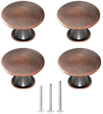 ShipeeKin 4X Oil Rubbed Bronze Cabinet Knobs Vintage Drawer Knob 30mm for Kitchen Closet Chest Bathroom Furniture Hardware (Copper Red)