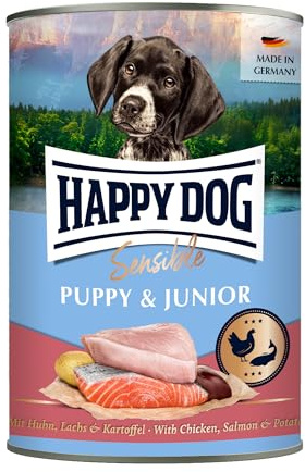Happy Dog - Sensible Puppy & Junior M - Huhn, Lachs, Kartoffel - Nassfutter 12 x 400 g