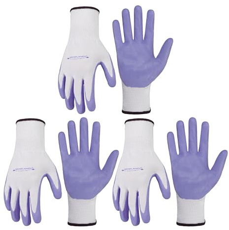 HANDLANDY 3 Pairs Gardening Gloves for Women Latex Free, Breathable Nitrile Coated Secure Grip Garden Gloves Yard Work Gloves (Purple, S)