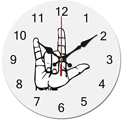YBLCOZYC ASL American Sign Language I Love You Wall Clock Silent Frameless Wood Clock Quartz Quiet Round Easy to Read for Living Room Bedroom Office Decor 60 * 60cm