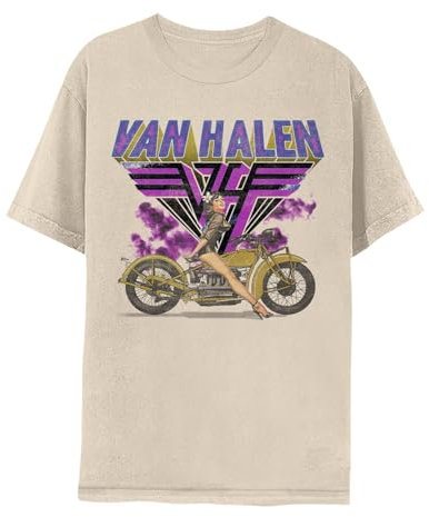2Bhip Van Halen Motorcycle Girl Adult Short Sleeve American Rock 80s Music Vintage Style Graphic T-Shirt - Natural - Large