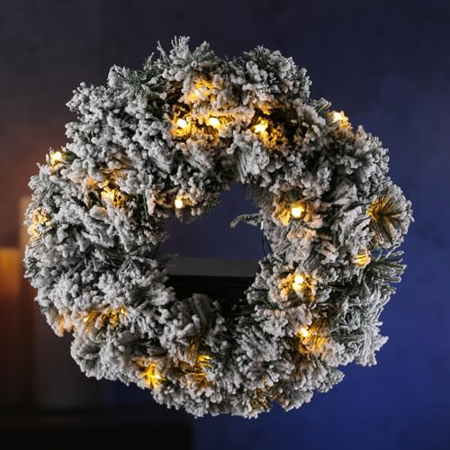 LED Tannenkranz Türkranz Advent beschneit beleuchtet Timer Batterie grün (35cm)