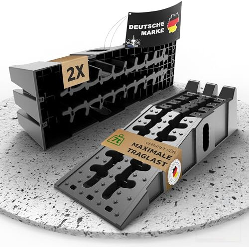 WERKTHOR Auffahrrampe PKW - [2er Set] Auffahrrampen für maximalen Halt [<5T] - Hochbelastbare Rampe Auto für jeden Untergrund - Auto Rampen 2 Stück