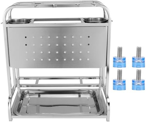 Glomora Rejilla para guardar utensilios de cocina, fabricada en acero inoxidable 304, con canal de drenaje, utilizada para guardar espátulas, cucharas, cuchillos, tablas de cortar y palillos