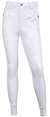 LeMieux Young Rider Jungen-Reithose – Vier-Wege-Stretch – konische Passform am unteren Bein – Vorder- und Gesäßtaschen, weiß, 11-12 Jahre