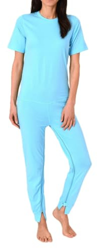 Normann Care Damvårdoverall kortärmad pyjamas med långa ben och dragkedja på rygg och ben, Turkos, XL