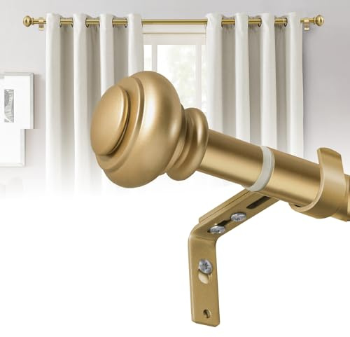 BellaHills Tringle Rideau Doré Extensible,76-349cm,Double Pack,25mm Diamètre avec Supports Ajustables,Capacité de Charge 20 kg,Convient pour le salon/la chambre