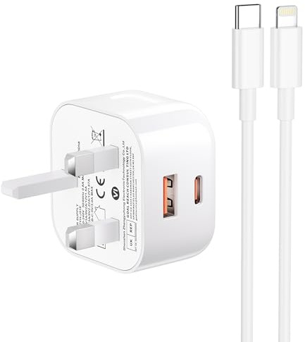 iPhone Charger Fast Charge, 20W USB C Fast Charger With 2M USB C to Lightning Cable for iPhone 14/14 Plus/14 Pro/14 Pro Max/13/12/11/ X/XR/SE/8/7/iPad, Type C PD Wall Charger Adapter UK Power Adapter