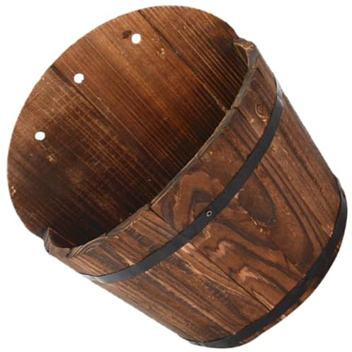 Garneck Wooden Barrel Wall Planter - Rustic Hanging Flower Pot for Indoor & Outdoor Use - for Fence & Garden Decoration Stylish for Plants & Flowers