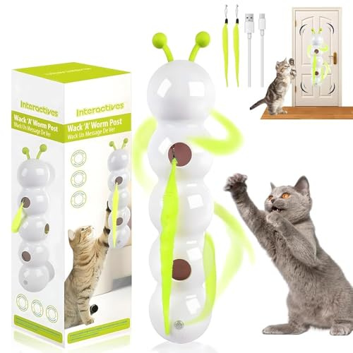 DAMIGHT Wuselwurm Katzenspielzeug, Wuselwurm Interaktives Katzenspielzeug Selbstbeschäftigung, Elektrisch Wurmreiz für Katzen, Wand & Fenster Montiert Katzenspielzeug für Kleine Mittelgroße (A)