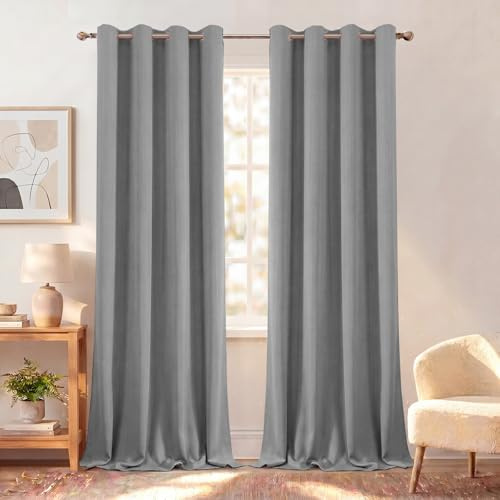 BellaHills Verdunklungsvorhänge Thermovorhang Wohnzimmer Grau H225xB140cm 2er Set Gardinen Blickdicht Kälteschutz Wärmeisolierend Ösenschal Schlafzimmer Blackout Curtains for Living Room