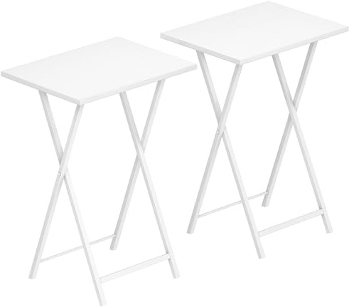 HOOBRO Tavolino, Tavolini per Spuntini, Set di 2 Pieghevoli Tavolo, Accanto al Divano, Stile Industriale, per Spazio Stretto, Struttura Stabile, Montaggio Facile, Bianco EWW25BZ01N1