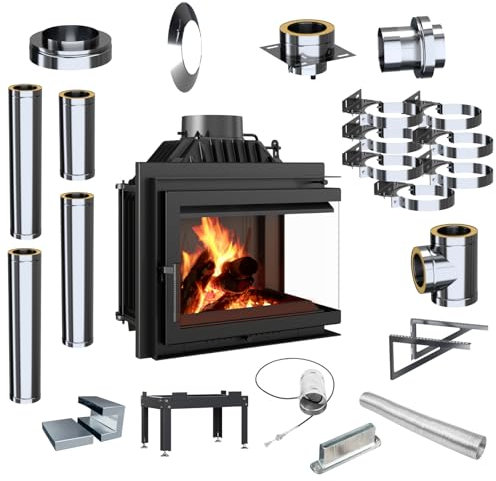 KRATKI Gusseisen Kamin 8kW Simple fi200 Kamineinsatz Set BImSchV Stufe 2, Eco-Design