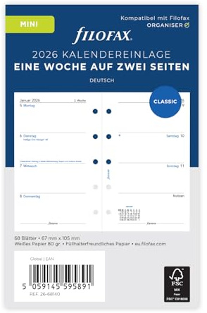 Filofax Kalender Mini 1 Woche auf 2 Seiten (deutsch)2026