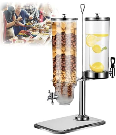 Countertop Cereal Dispenser, 360° Rotating Juice Dispenser Dry Food Storage Container, Multi-Function Commercial Grain Dispenser and Beverage Dispenser for Pantry Hotel Cafeteria(1 Cereal+1 Beverage)
