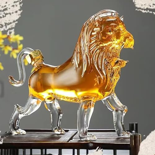 Whiskey Karaffe - Whiskey Karaffe, Traditionelle Chinesische Kunsthandwerkskaraffe, Whiskyflasche Aus Bleifreiem Glas Im Löwen-Stil, Handgefertigt, Festliche Tischdekoration(750ml)