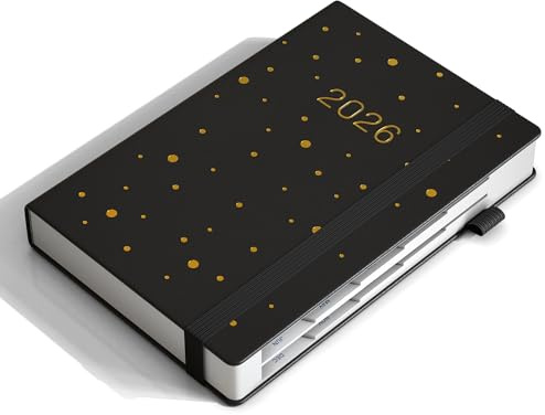 KaKa Dragon Terminplaner 2026 Tag pro Seite, Akademischer Terminplaner A5 Planer (416 Seiten), Einbuchungen für jeden Monat, Innentasche, Gummibandverschluss, Hardcover, Schwarz