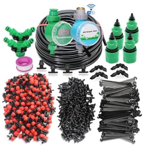 JIEYUZYUO Système D'Arrosage Intelligent de Jardin de 50 M, Tuyau de 4/7 Mm, Kit Compte-Gouttes Réglable, Minuterie Automatique/Compatible Wi-Fi, Micro-Irrigation Goutte-À-Goutte/D*50M-Wifi/Size