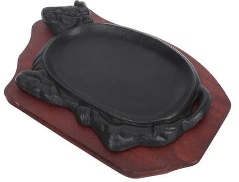 POPETPOP Plaque à Steak Fonte avec Plateau Poêle Teppanyaki Antiadhésive pour Grillades Maison Plaque de Cuisson et Chauffe Uniforme