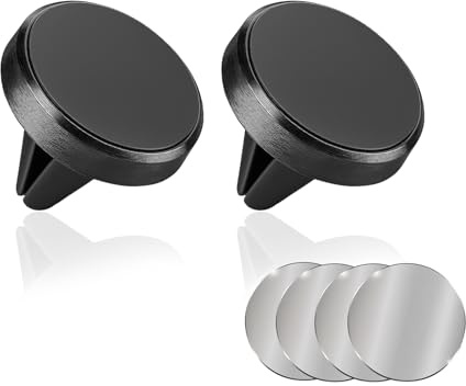 Lunpoem 2PCS Support Telephone Voiture Magnetique, avec 4 Plaques Métalliques, Porte Smartphone Aimanté Universel pour Appareils Mobiles, Compatible Aérateurs Horizontaux, Fixation Auto Sécurisée