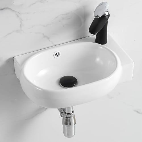 Lavandino Da Appoggio A Parete For Bagno, Piccolo Lavandino Con Foro Di Troppo Pieno, Lavabo Ovale For Corridoio Guardaroba Appartamento(White A,Right Hand)