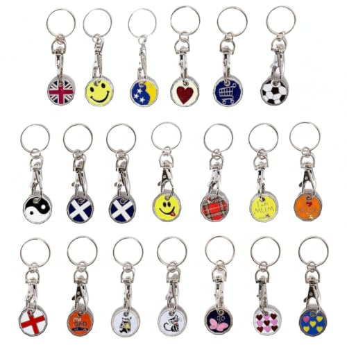 Fabulouz Removable Trolley Token Keyrings, 25 Pack, £1 Coin Replacement | Metal cart-release keys for UK supermarket trolleys and gym lockers