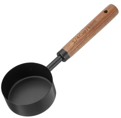 sourcing map Cuchara medidora, cuchara de café de acero inoxidable de 60 ml con mango de madera para café molido, té, azúcar, cocina, hornear, color negro