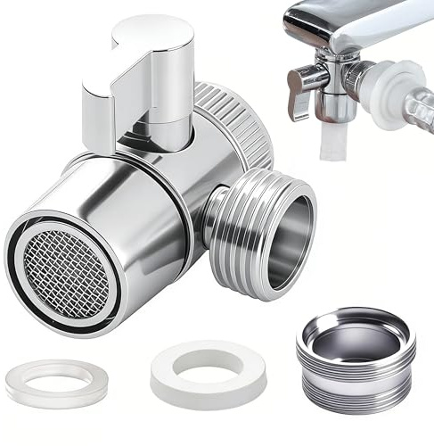 3 Way Shower Diverter Valve, Shower Tap Adapter Attachment for Bath Kitchen | Solid Brass Diverter Valve, M24 x M20 Chrome Tap Valve, Easy Install Sink Faucet Splitter Kit for Kitchen & Bathroom
