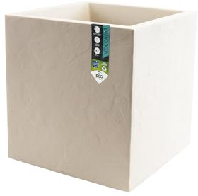 EDA - Pot Carré 40 cm Volcania 31 L - Décor Imitation Pierre - Utilisable à l'Intérieur et à l'Extérieur - Zone de Rétention d'eau pour Limiter l'Arrosage - 39,5 x 39,5 x 43,5 cm - Beige Calcaire