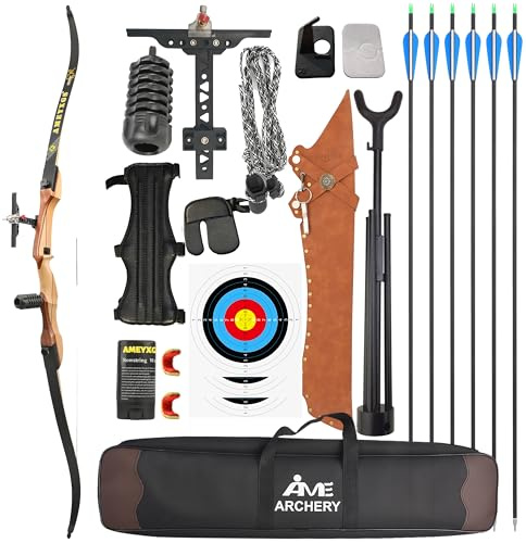 FQH 68 Inch Recurve Bow Archery 38 lbs Takedown Riser for RH Target Carbon Arrows Kit Outdoor Shooting Hunting Training Practice