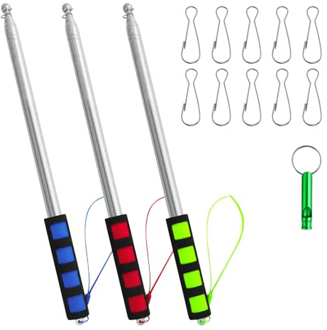 PETERMALLON 3 st. Telescopic flaggpoler, bärbar stång 2 m handhållen flaggpol, tillbehör i rostfritt stål, set med 10 klämmor krokar och 3 visselpipor för resor, camping, excursions tävlingar