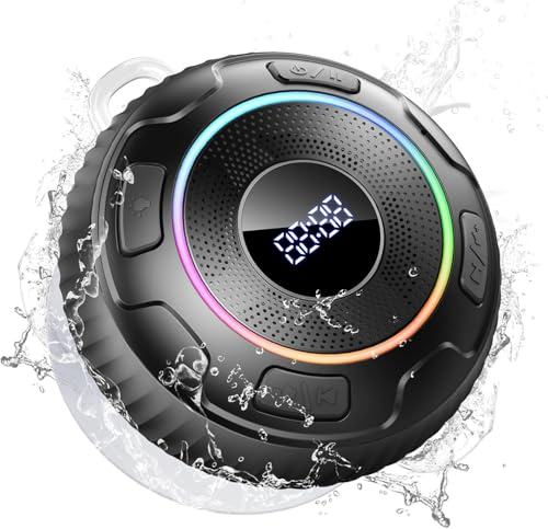 Hupoaf Shower Speaker Bluetooth 5.3, 2026 IP7 Waterproof Speaker, Portable Speaker with Deep Bass, 6D HIFI Stereo, Outdoor Speaker Weatherproof, 10H Playtime, RGB, for Bathroom, Travel, Pure black