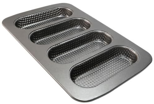 Batum Teglia da forno in argento per 4 pagnotte, forata, antiaderente, vassoio per pane francese