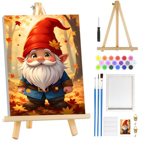 MOGTAA Automne Peinture Numero Enfant Adulte avec Cadre, Nain Peinture par Numero Adulte avec Chevalet, DIY Paysage Numéro d'Art Kits, Loisirs Créatifs Adultes, 20x30cm