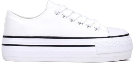 BOSANOVA Zapatillas Sneakers confeccionadas en Material de Canvas con Detalle de Finas lineas a Contraste en la Suela. Cierre con Cordones. Calzado para Mujer Blanco 40