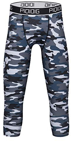 PIQIDIG Youth Boys Compression Pants 3/4 Basketball Tights Sports Capris Leggings (Camo Gray, X-Small)