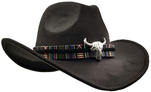 Yosang Wide Brim Herren- und Damen-Western-Outback-Cowboyhut mit Metallstierkopf