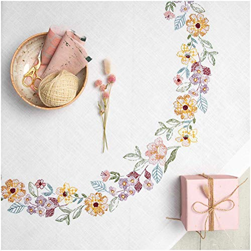 Rico Design Stickset – Sommerblumenkranz, Tischdecke, 90 x 90 cm