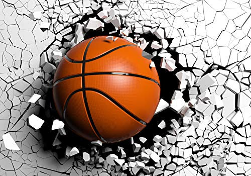 wandmotiv24 Photo murale Boule optique 3D ? ouverture murale S 200 x 140cm - 4 pièces photo, papier peint non tissé Mur de basket-ball pierres gris M6698