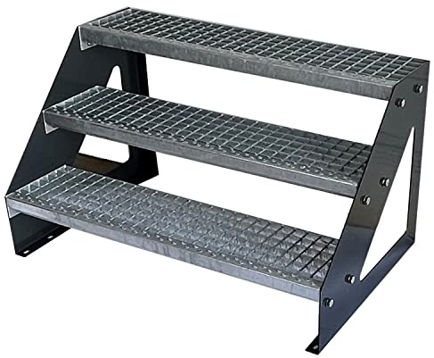 Kaminbau Mierzwa Premium Stahl Treppe Freistehend Verzinkt & Anthrazit Pulverbeschichtet 3 Stufen (Breite 60 cm) (Höhe 57 cm) Wetterfest Gitterroststufe Gartentreppe