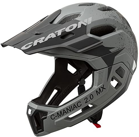 Cratoni C-Maniac 2.0 MX Cykelhjälm, fullface-hjälm, för downhill och freeride, med avtagbar hakbygel (L/XL (58–61 cm), sten)