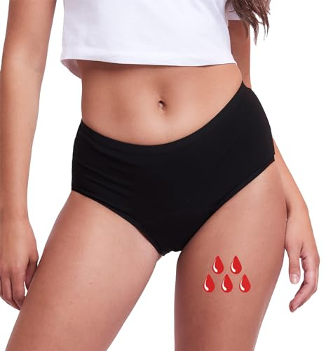 Prontiaduscire Mutande Mestruale Donna Slip per Ciclo Cotone Assorbimento Massiccio - 101 Nero 4XL