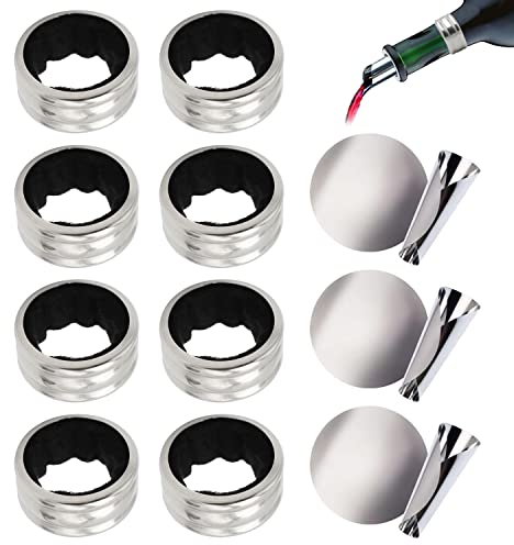 TIANNAIT 8 Weinringe und 6 Drip Pad, Weinringe aus Edelstahl, Tropfschutz, Zubehör für auslaufsichere Weine, wiederverwendbar, in Häusern und Bars verwendet