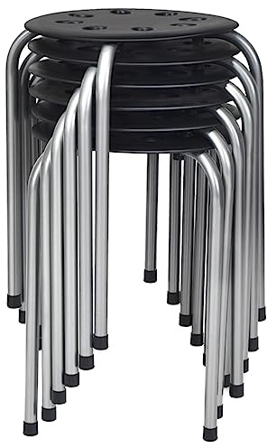 COSTWAY Set di 6 Sgabello Tondo Impilabile in Metallo, Sgabello Cucina Basso per Bambini Adulti, Sgabelli da Bar Casa Ufficio Aule, 30 x 30 x 44,5 cm (Nero + Grigio)